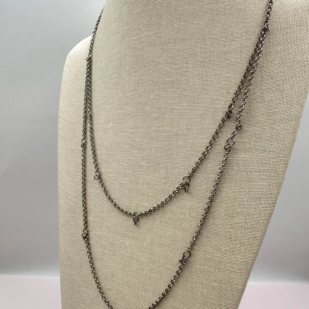 Vintage 90s Silver Tone Double Strand Rolo Chain Necklace Y2K Minimalist